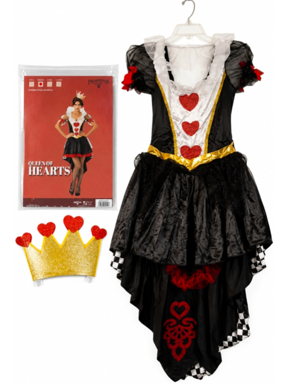 NWT Hauntlook Queen of Hearts Costume Dress One Size Black Red